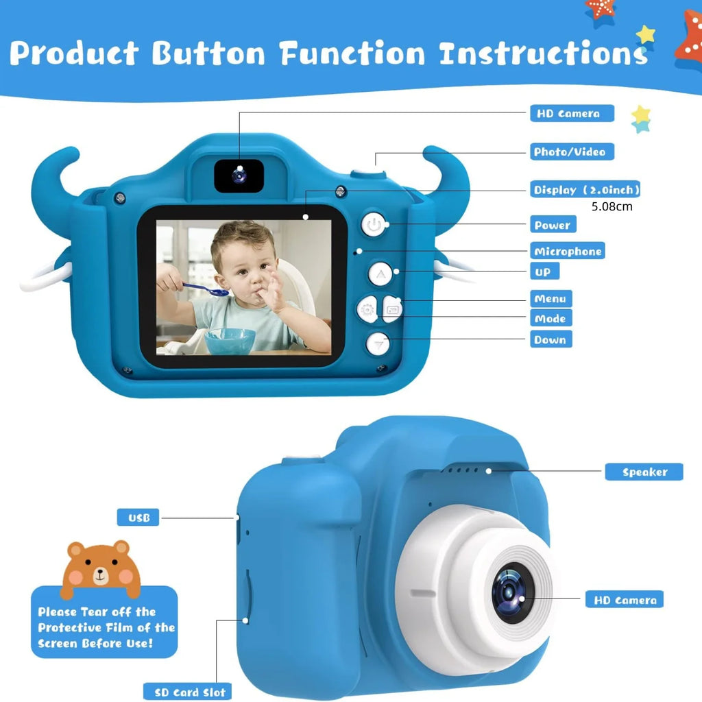 Kids Camera Toy for 3-12 Years Old, Handheld Digital Camera with 1080P Video, Cartoon Stickers & Games.Mini Camera